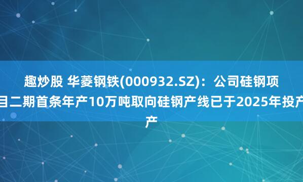 趣炒股 华菱钢铁(000932.SZ)：公司硅钢项目二期首条年产10万吨取向硅钢产线已于2025年投产