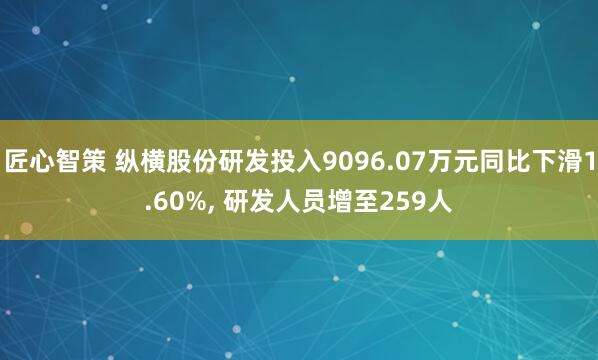 匠心智策 纵横股份研发投入9096.07万元同比下滑1.60%, 研发人员增至259人